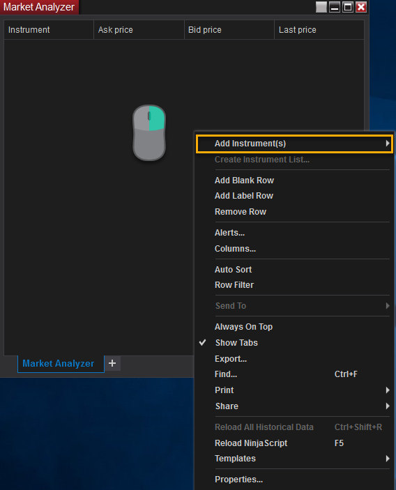 add instruments to market analyzer