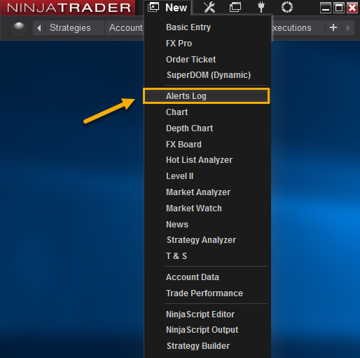 Alerts log window of NinjaTrader - How to enable