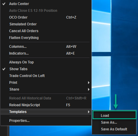 Image showing how to use Templates in SuperDOM from NinjaTrader